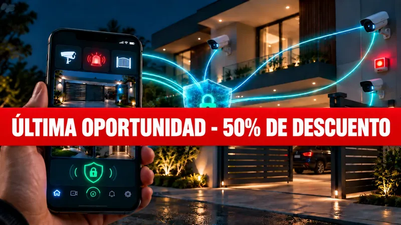 Última oportunidad, 50% de descuento: app móvil con cámaras, alarma y portón protegidos por un escudo de acceso remoto seguro